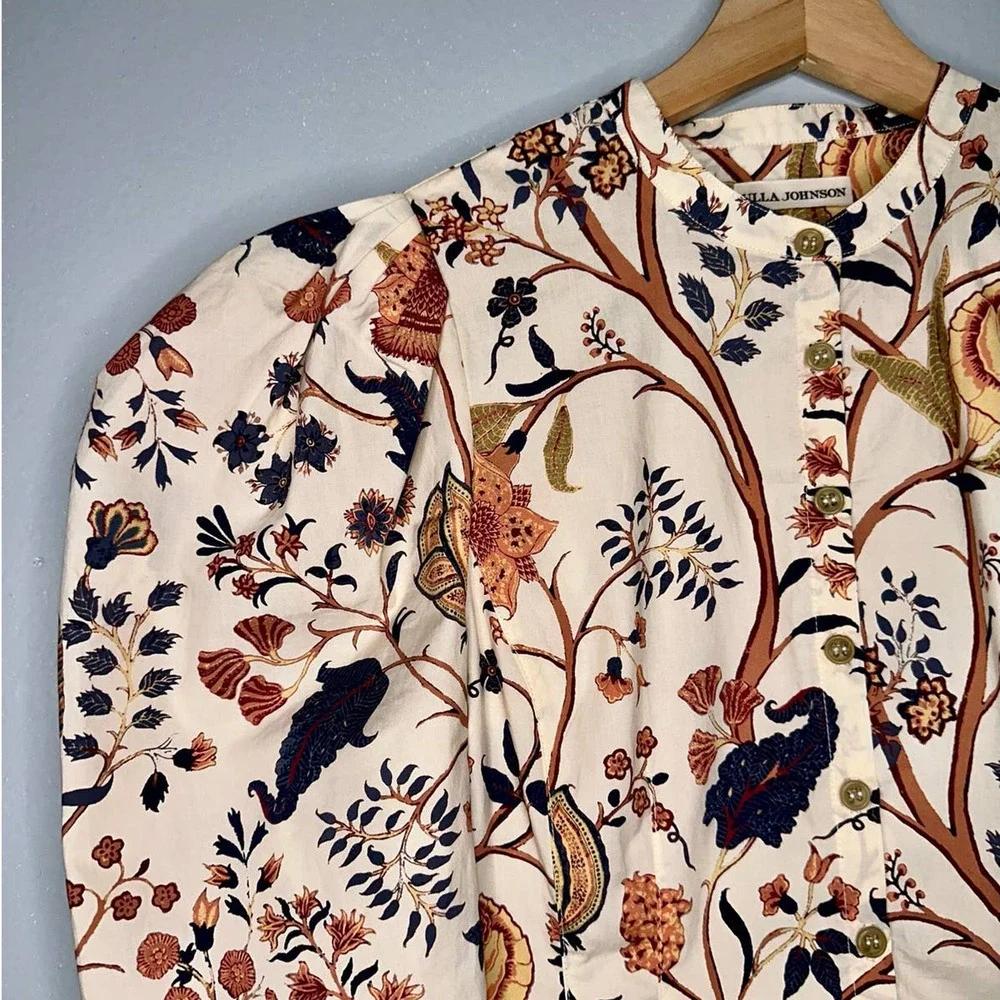 Ulla Johnson Harriet Long Sleeve Blouse in Daisy Women's Size 00 Cream Floral